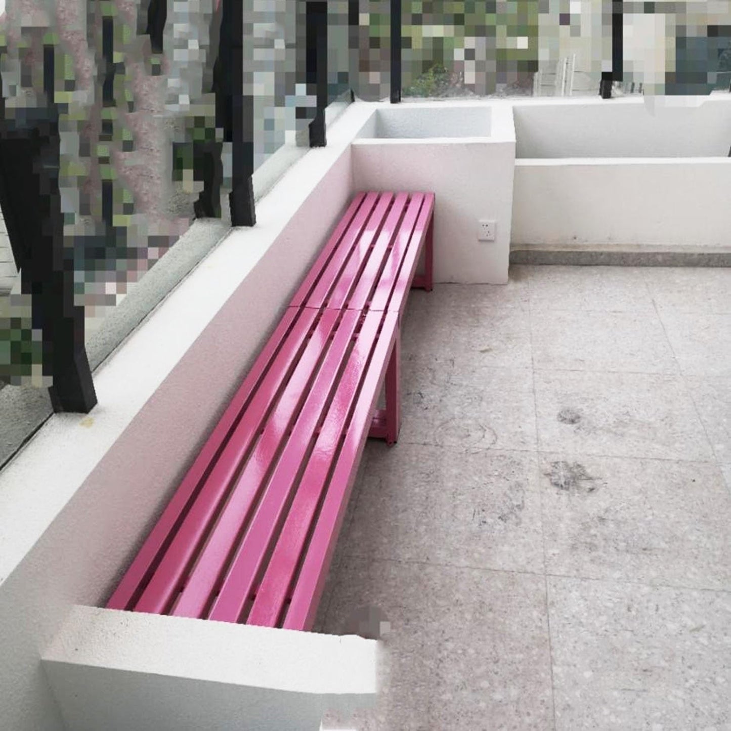 Weatherproof Metal Dining Bench, Outdoor Bench Backless Patio Bench 2-Person Farmhouse Bench Garden Bench for Kitchen, Living Room, Entryway(Pink,5.9ft)