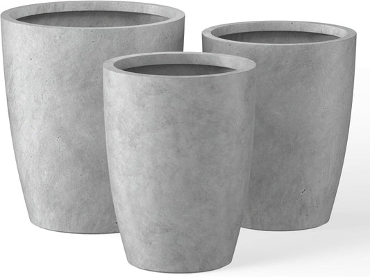 Kante 18.1",20.5",22.4" H Tall Round Concrete Planters Set of 3, Outdoor Indoor Modern Decorative Plant Pots with Drainage Hole & Rubber Plug for Home & Garden Natural Concrete