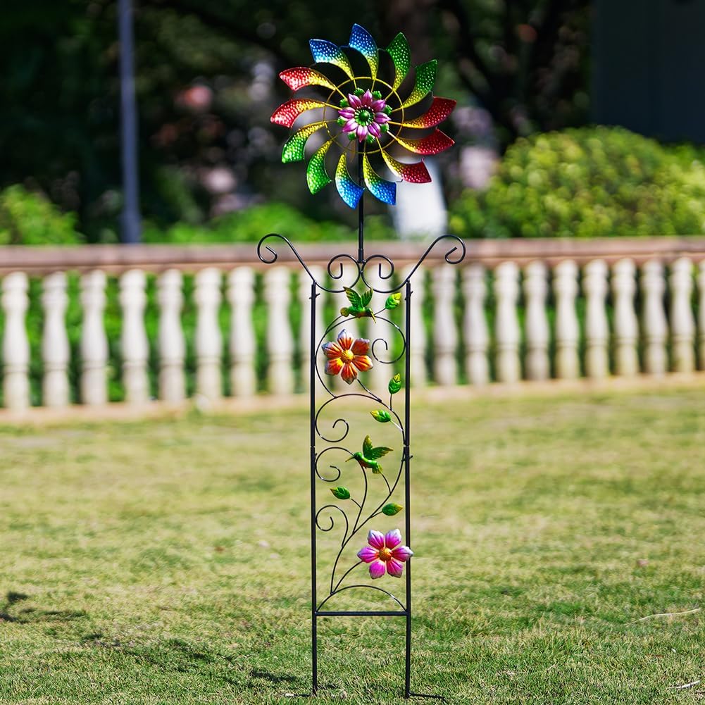 12.8” Wind Spinners Outdoor,Waterproof Wind Spinners for Yard and Garden,Kinetic Wind Spinner with Weather Vane,Yard Art Wind Sculptures & Spinners,Metal Muti-Color Pinwheels for Lawn Patio