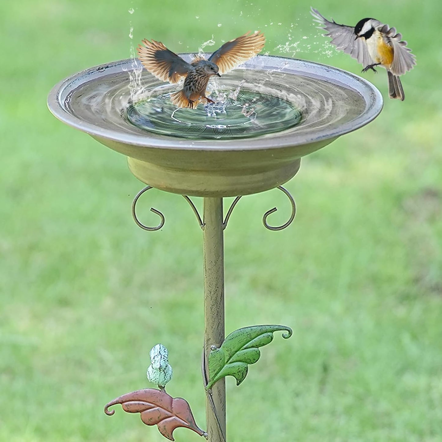 31”H Solar Bird Bath with Metal Stake, Metal Bird Bath Bubbler, Bird Baths for Outdoors with Solar Fountain for Outdoors Garden Yard Decor