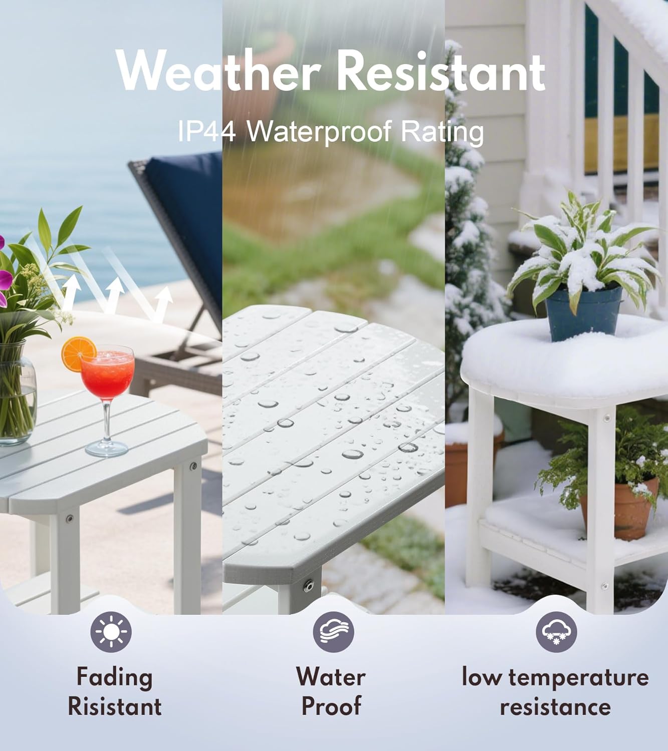 PASAMIC Outdoor Side Table, HDPE Adirondack Oval Side Table with 2-Tier Storage, Weather Resistant Outdoor End Table for Patio, Backyard, Pool, Indoor Companion, Beach, Easy Maintenance Table (White)