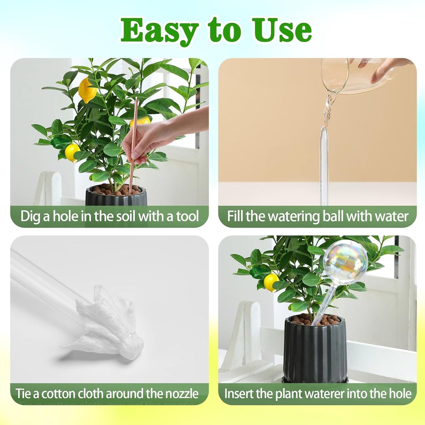 Large Plant Watering Globes, 3PCS Iridescent Rainbow Gradient Color Clear Glass Bulbs Self Watering Spikes Planter Insert, Automatic Plant Waterer Bulbs Devices for All Plants, 9" L * 2.75" D