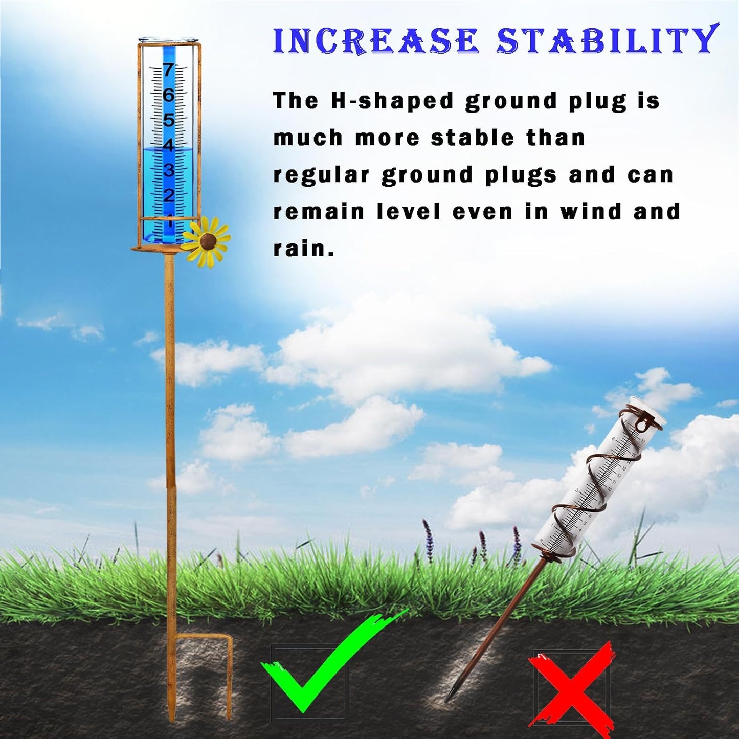 Rain Gauge Outdoor, Freeze Proof Rain Gauges Outdoors Best Rated,7" Capacity Detachable Rain Guage with Stake for Yard,Lawn & Garden,Large Clear Number and Scale Rain Measure Gauge,Rain Water Meter