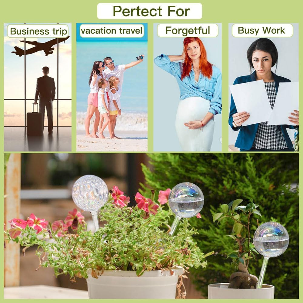 Glass Plant Watering Globes, Water Plants While Away Slow Self Watering Planter Insert Bulbs for Outdoor Indoor Plants, Vacation Plant Watering System Devices (Iridescent Medium 2-Pack)