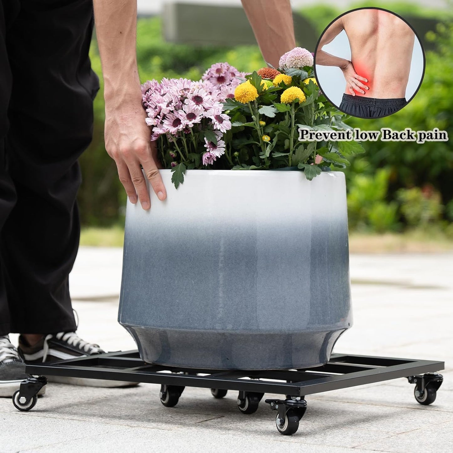 20-Inch Heavy Duty Plant Dolly with Wheels - 360° Swivel Rolling Planter Base for Indoor/Outdoor Use, Supports up to 200lbs, Includes Removable Handle for Effortless Mobility