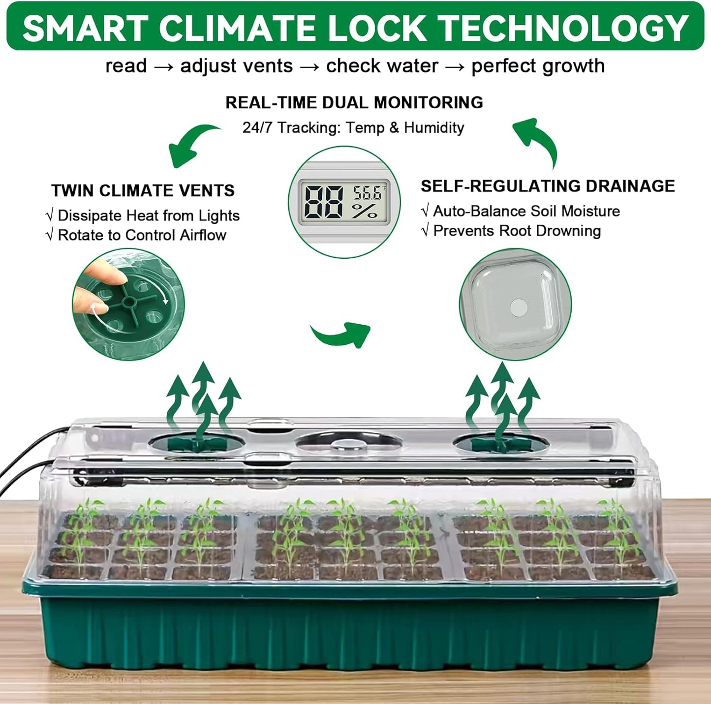 Seed Starter Tray with Grow Light,Easy-to-Use 72 Cell Seed Starter Kit,Auto-Timer Seed Germination Kit,Heavy-Duty Plant Trays,Humidity Dome for Indoor Plants