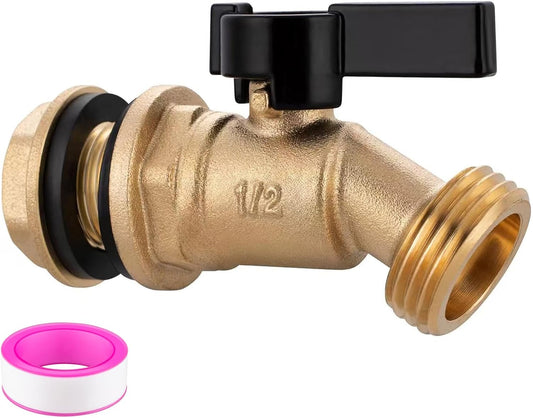 Brass Water Container Rain Barrel Spigot Kit, 1/2" Inlet to 3/4"GHT Male Thread Outlet with Quarter Turn Ball Valve Include Bulkhead Fitting and Washers