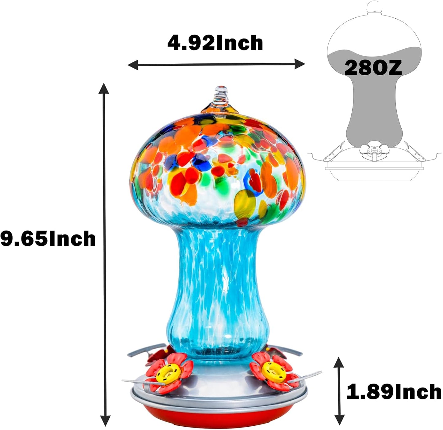 Muse Garden Gifts for Women Hummingbird Feeders for Outdoors Hanging Ant and Bee Proof, Blown Glass Hummingbird Feeder with Ant Moat, Christmas Gardening Gifts for Women Mom, 28OZ, Tropical Islands