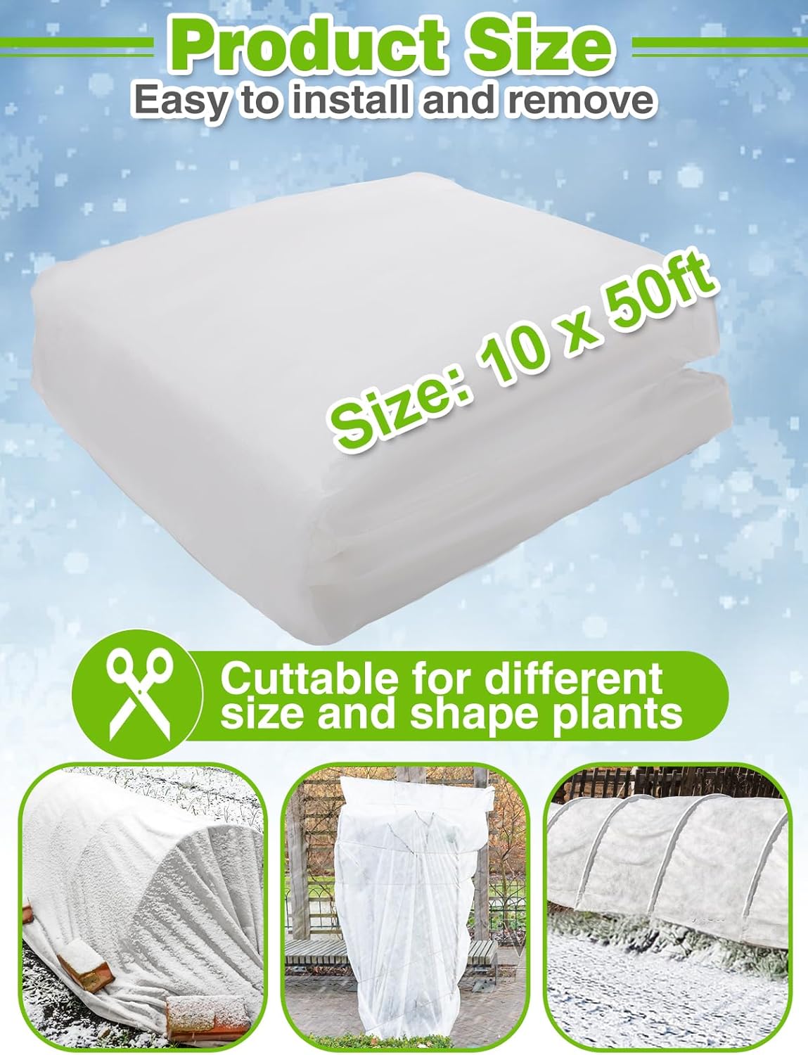 Alphatool Plant Covers Freeze Protection - 10 ft x 50 ft Frost Cloths Blankets for Outdoor Plants, Non-Woven Fabric Floating Row Cover, 1.0oz/yd² Thick Garden Covers for Raised Beds