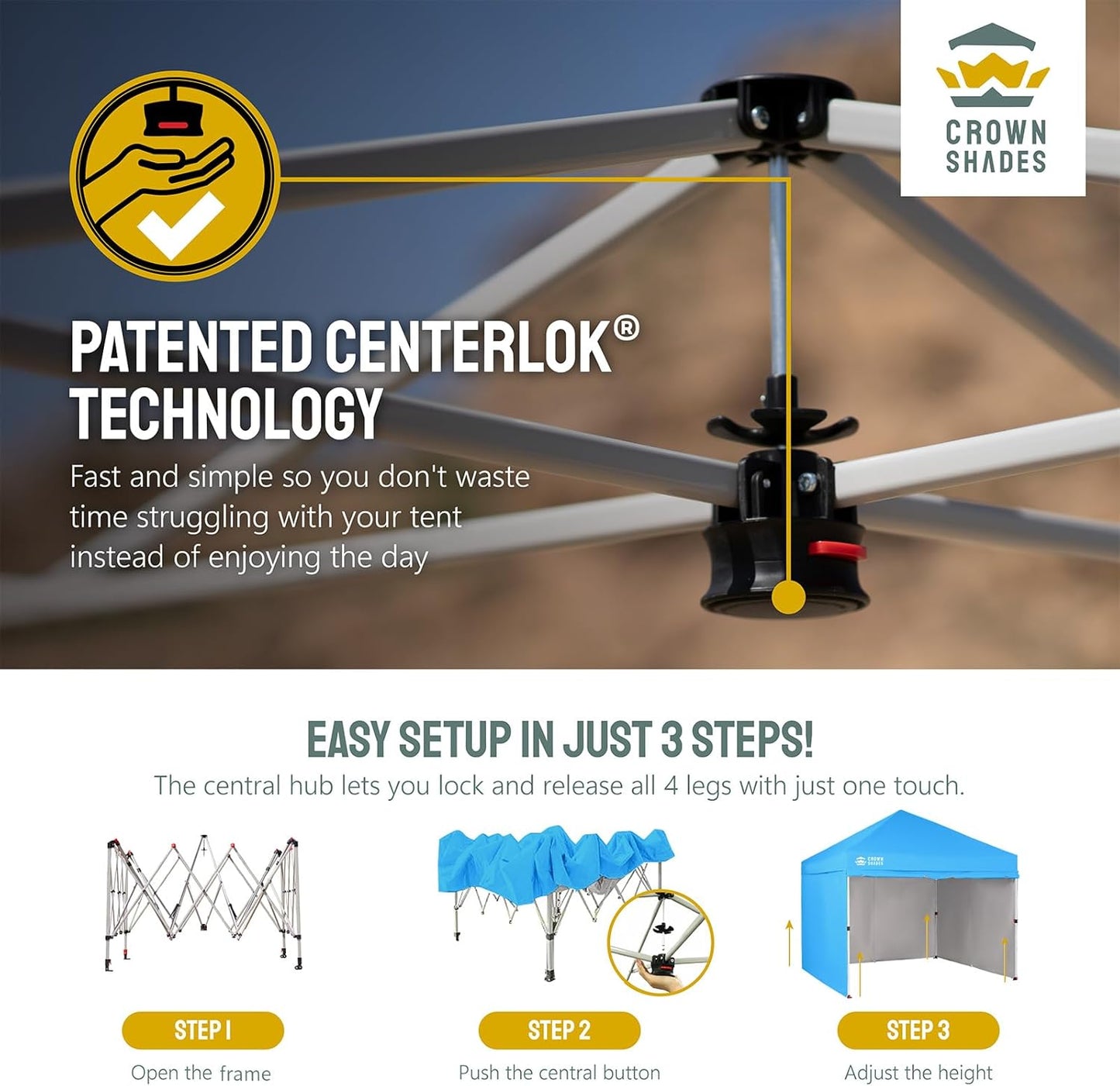 CROWN SHADES 10X10 Comercial Instant Canopy Pop Up Tent with Center Lock (10x10 with 4 Sidewalls, Sky Blue)