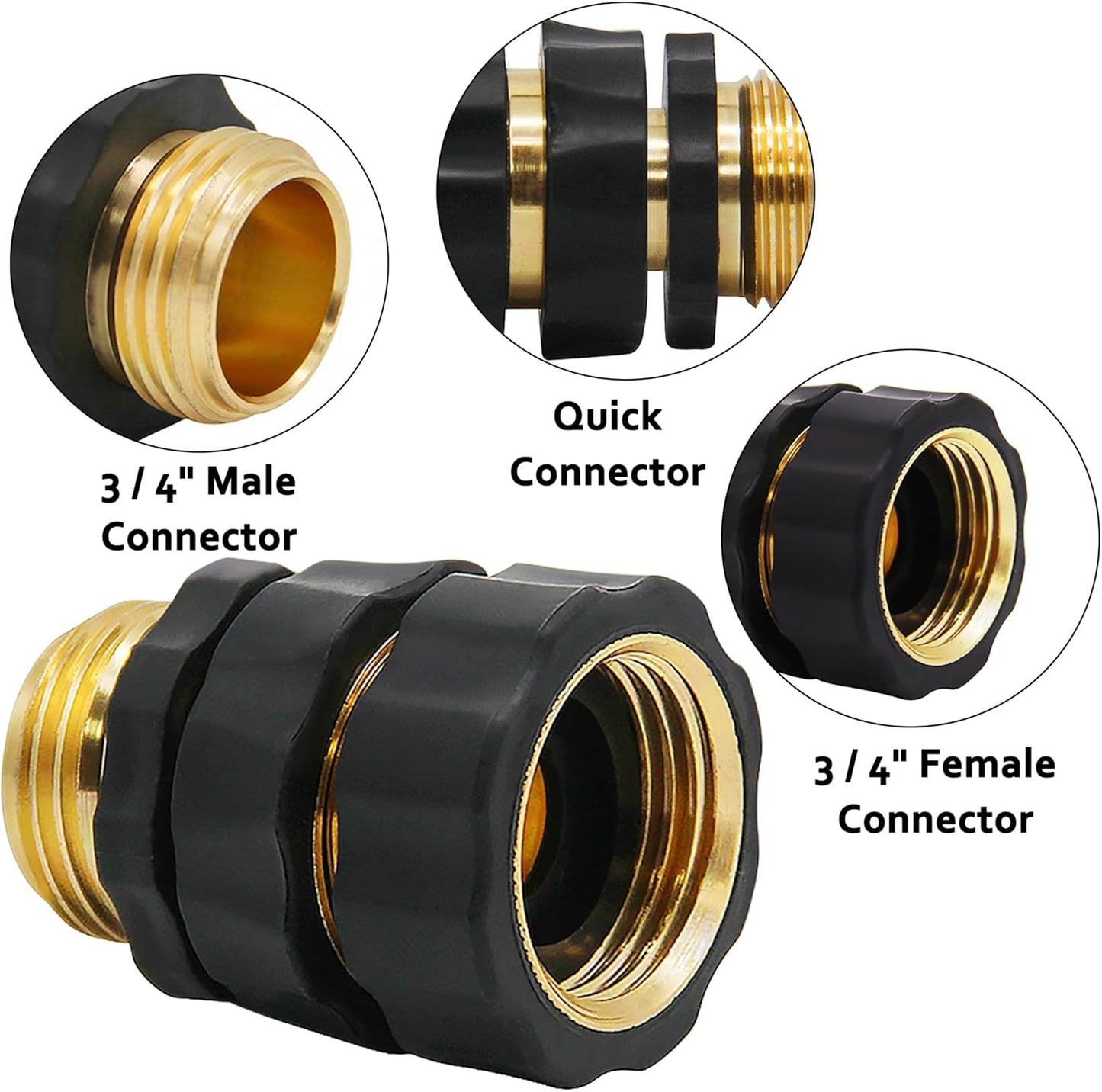 3/4 Inch Garden Hose Quick Connector Fittings, Easy Connector Fitting, Male and Female Set, 3 Pack