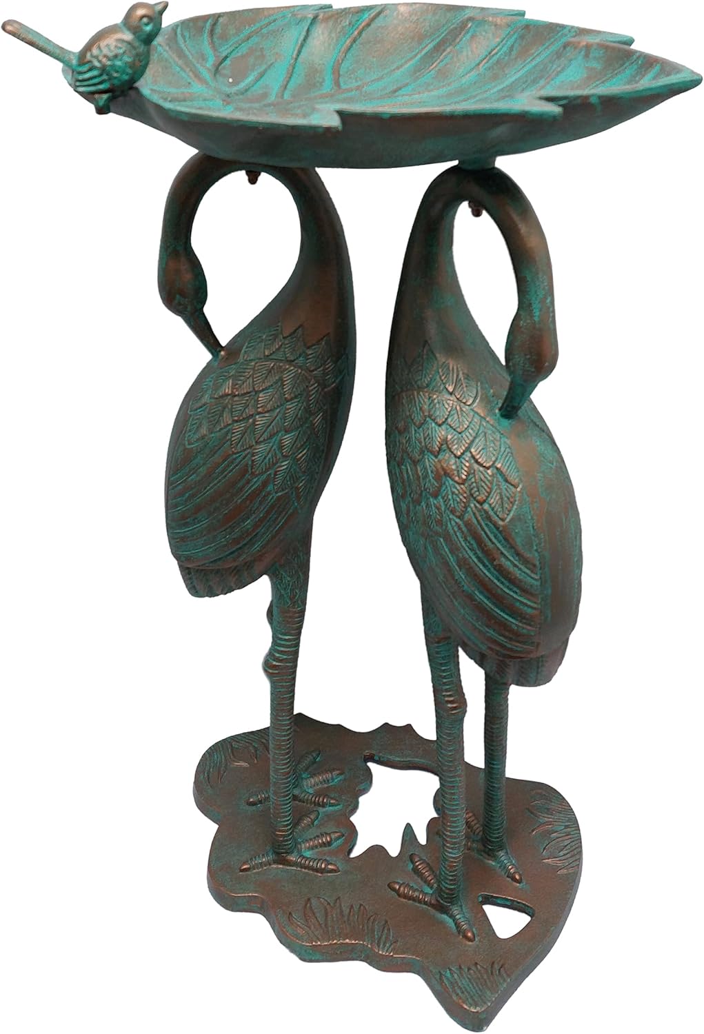 Oakland Living Cast Aluminum 30-in Twin Crane Copper Patina Bird Bath with Leaf Bowl