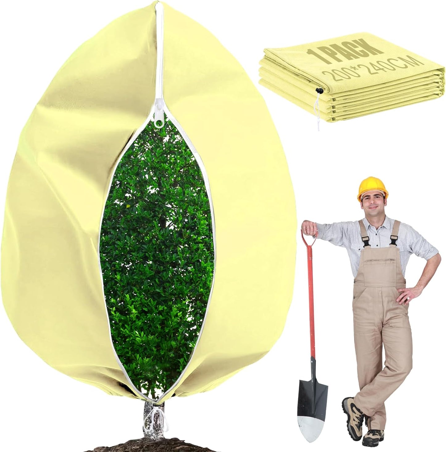 Plant Covers for Winter Tree Covers Freeze Protection, 78.7" X 94.4" Large Frost Blankets for Outdoor Plants with Zipper Drawstring, Fig Tree Plant Jacket Covers Cold Weather Protection Bags