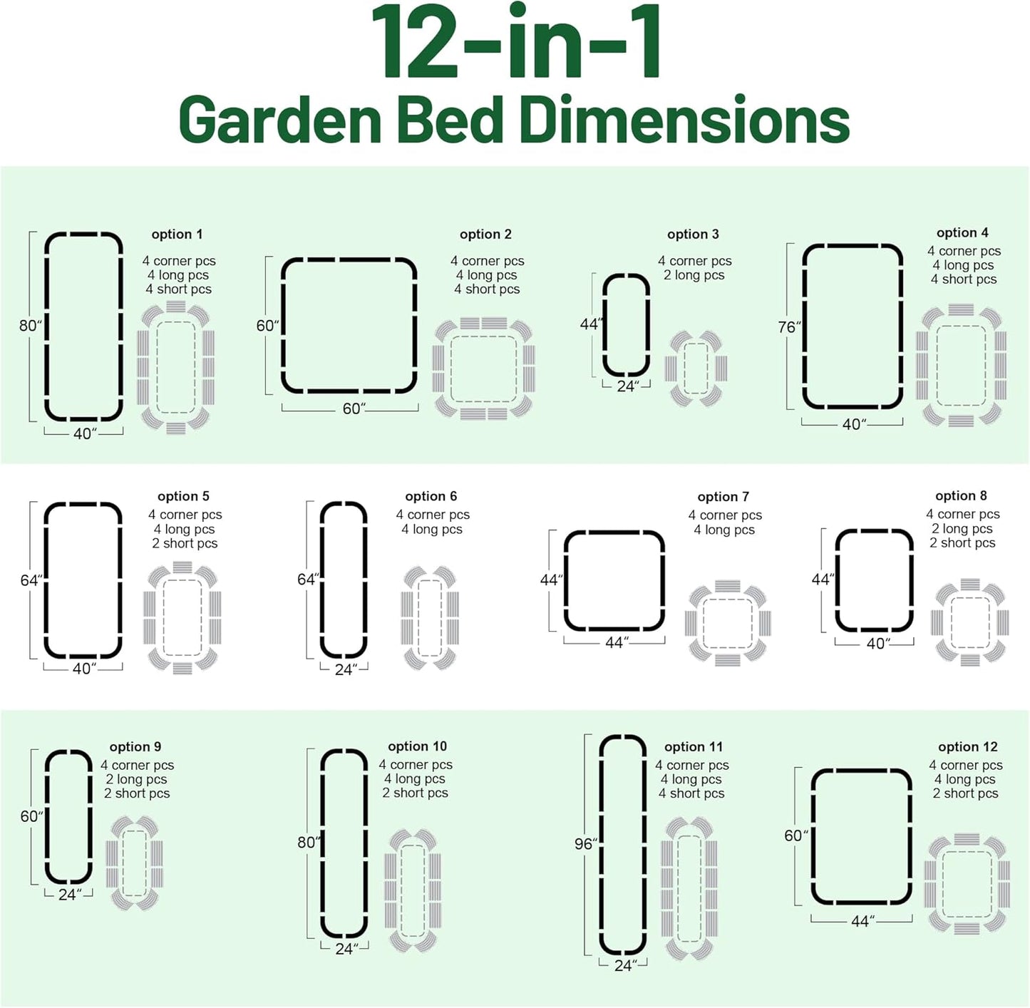 Olle 17" Tall Raised Garden Bed Kit Fruits Vegetables Flowers Planter Box 12-in-1 Galvanized Planter Boxes for Outdoors Size 5X5 Feets 8X2 Feets, Midnight Grey 17" Tall