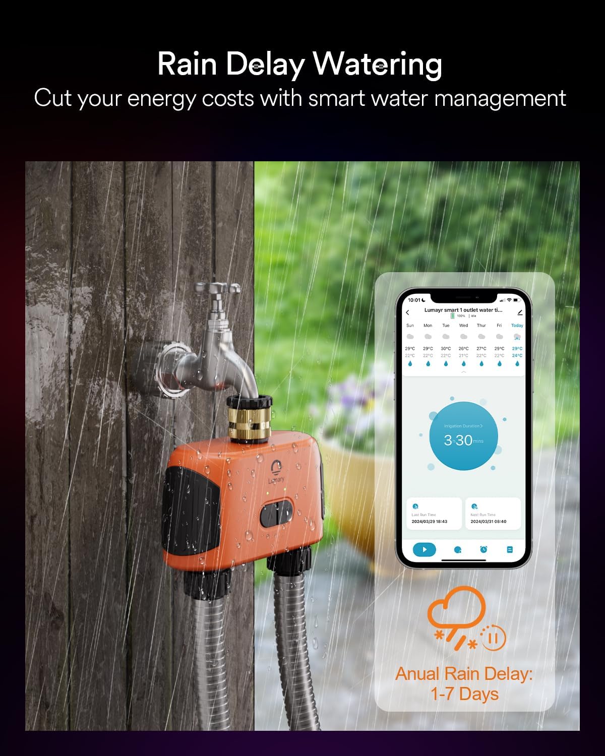 Lumary Smart WiFi Water Timer for Garden Hose, Sprinkler Timer 2 Zone for Watering Brass Inlet Outdoor, Rain Delay/Manual/Automatic Drip Irrigation System Programmable Faucet, Work with Alexa 2.4Ghz