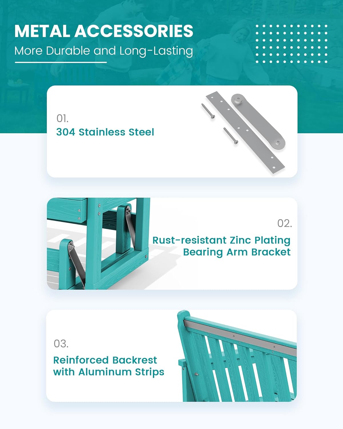 SERWALL Outdoor Glider Bench Set of 2, HDPE Weather-Resistant Swinging Bench for Backyard Garden Porch, Aruba