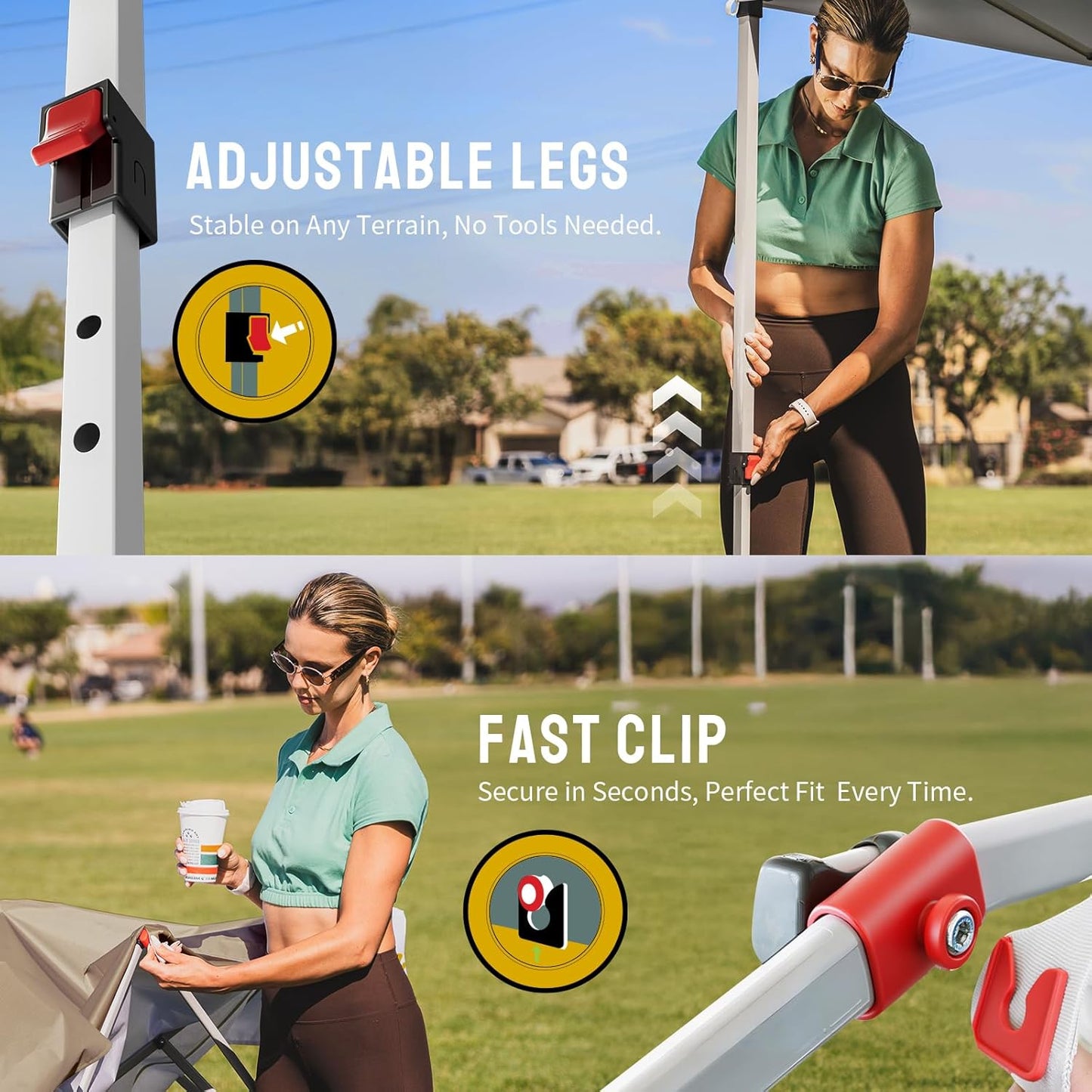 CROWN SHADES 8x8 Pop Up Canopy - Beach Tent with One Push Setup - Easy Outdoor Sun Shade for Events, Parties, Camping - Gazebo with STO-N-Go Cover Bag, Silver Coated Top, Beige