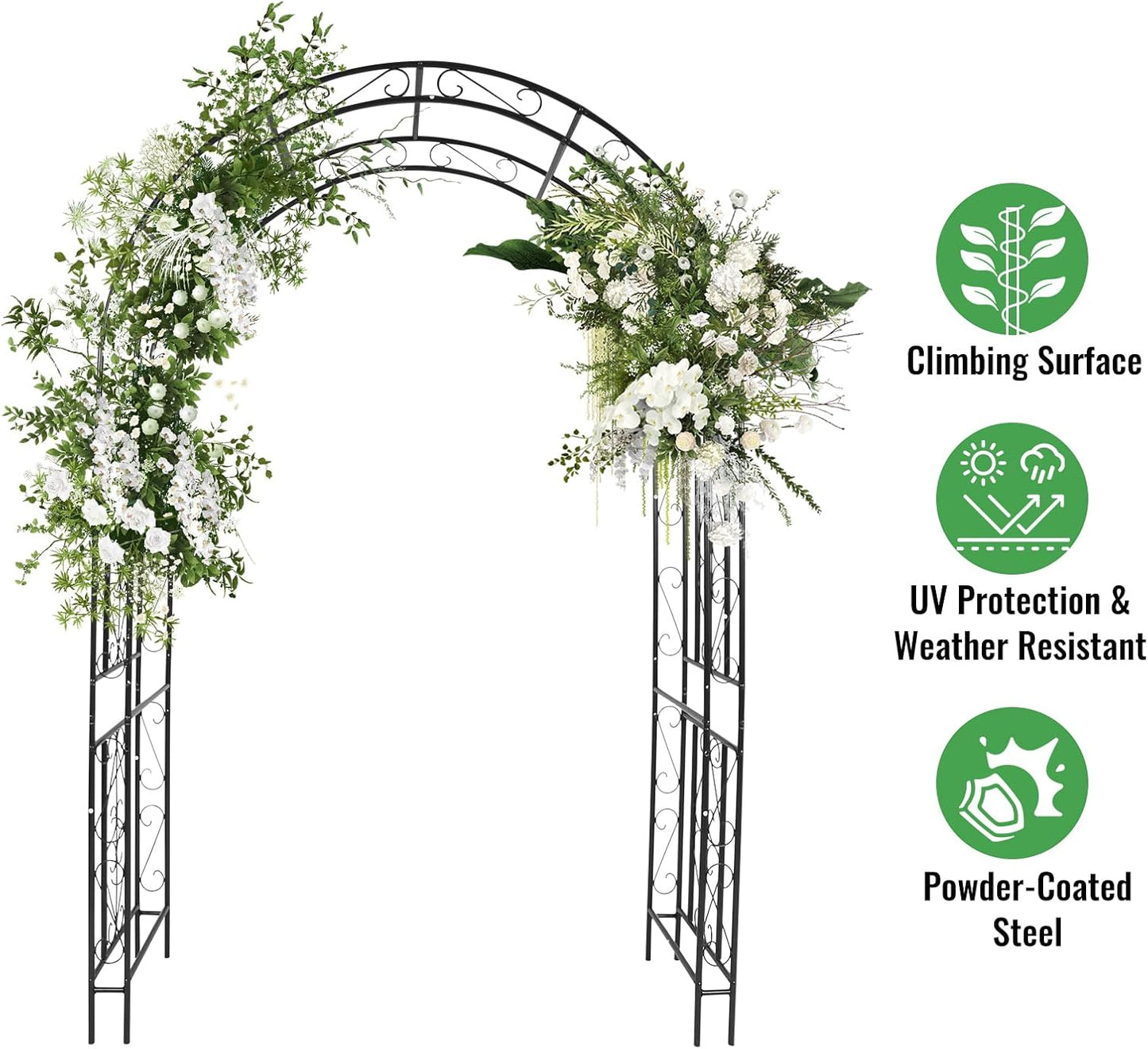 Metal Garden Arch 7.0ft High X 4.5ft Wide Garden Arbor for for Climbing Plants Roses Vines, Wide Garden Archway Arbor Trellis for Lawn Wedding Bridal Party Decoration Ceremony