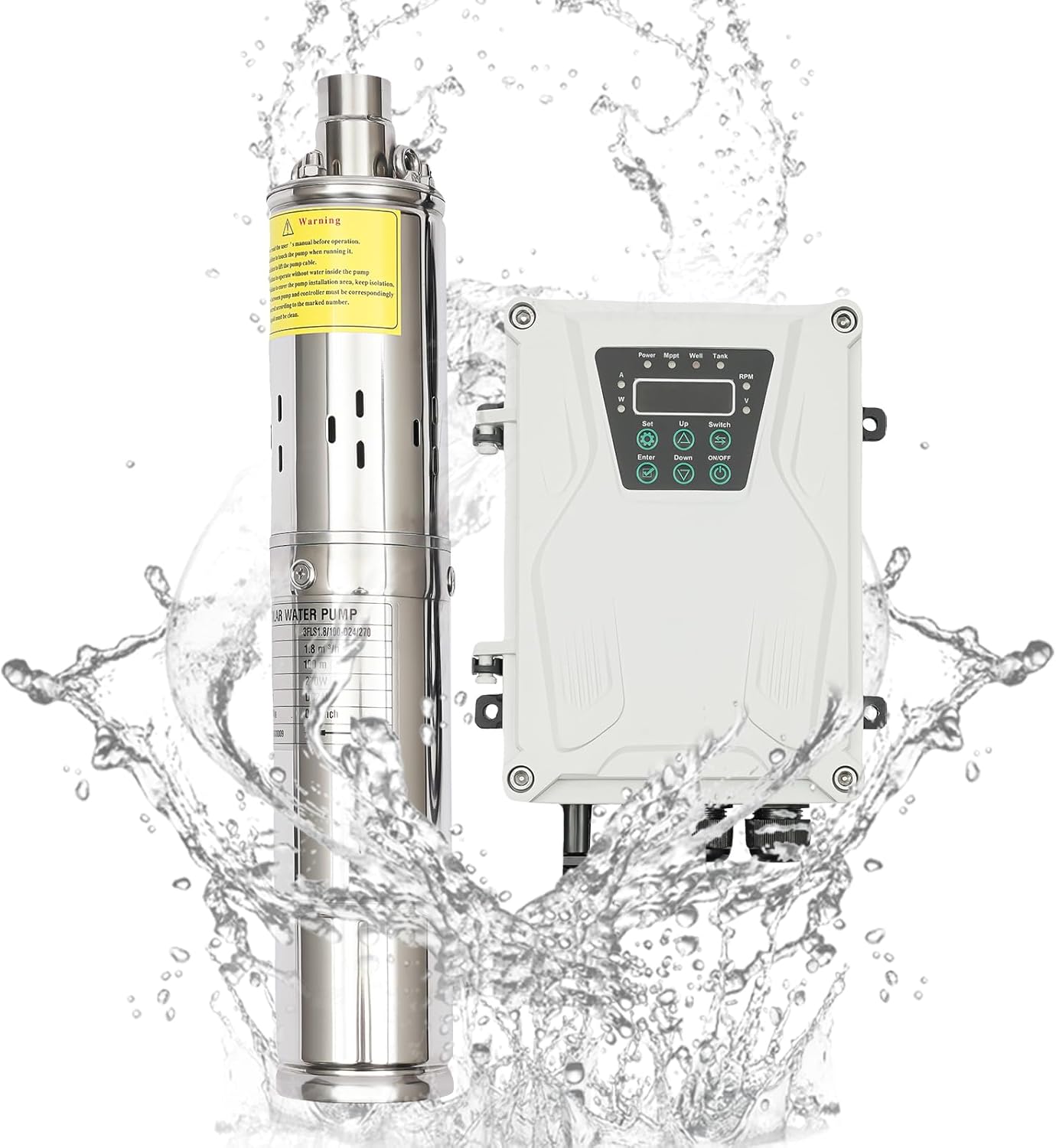 3 Inch Solar Water Pump Submersible Well Deep Bore Screw Well Garden Irrigation Kit with MPPT Controller (24V 270W)
