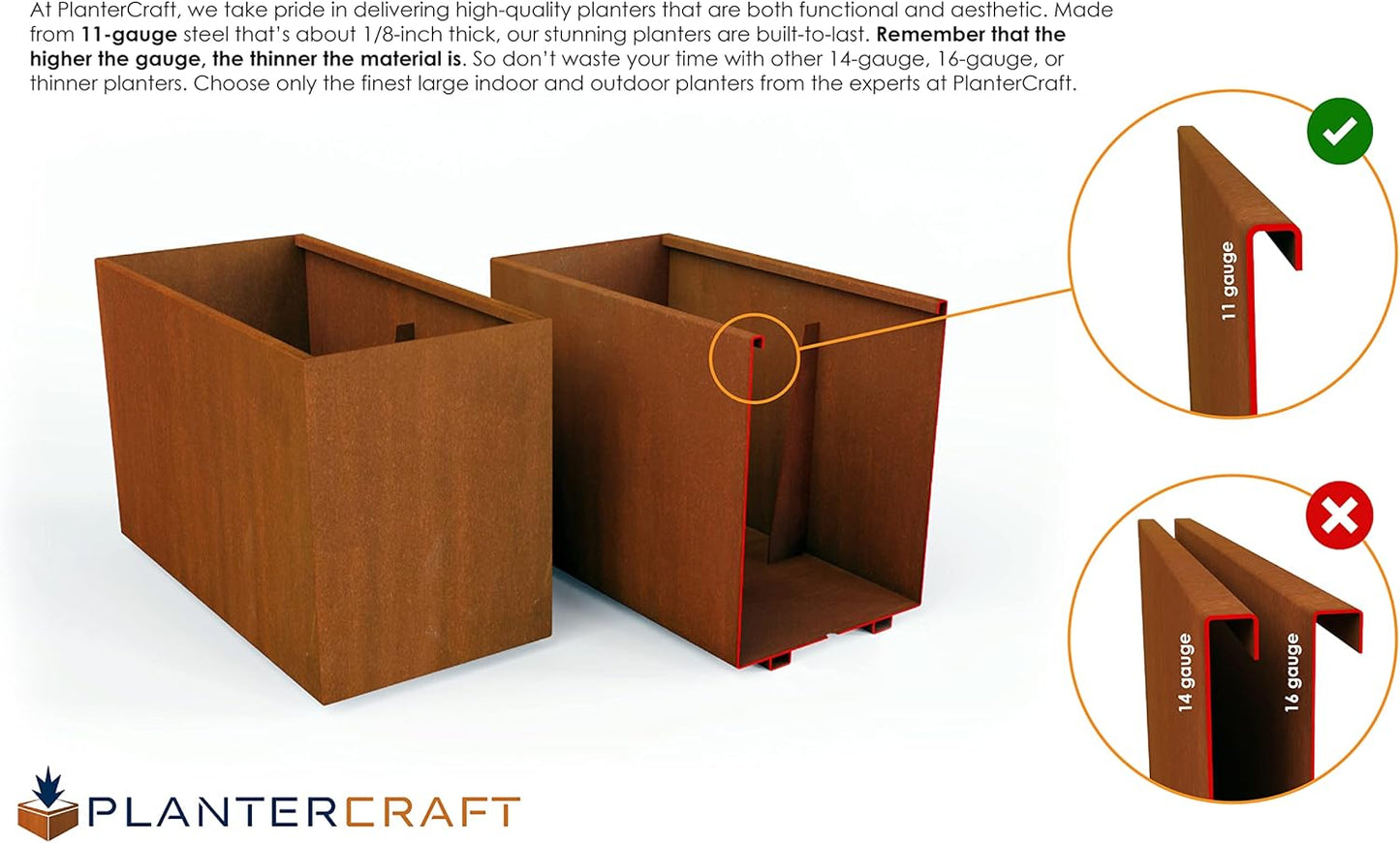 Large Rectangular Planters for Outdoor Plants - 48x12x36 Inch Corten Steel Planter | Extra Large Outdoor Planter Box for Privacy Screen, Patio, Deck & Commercial Use | Fully Assembled