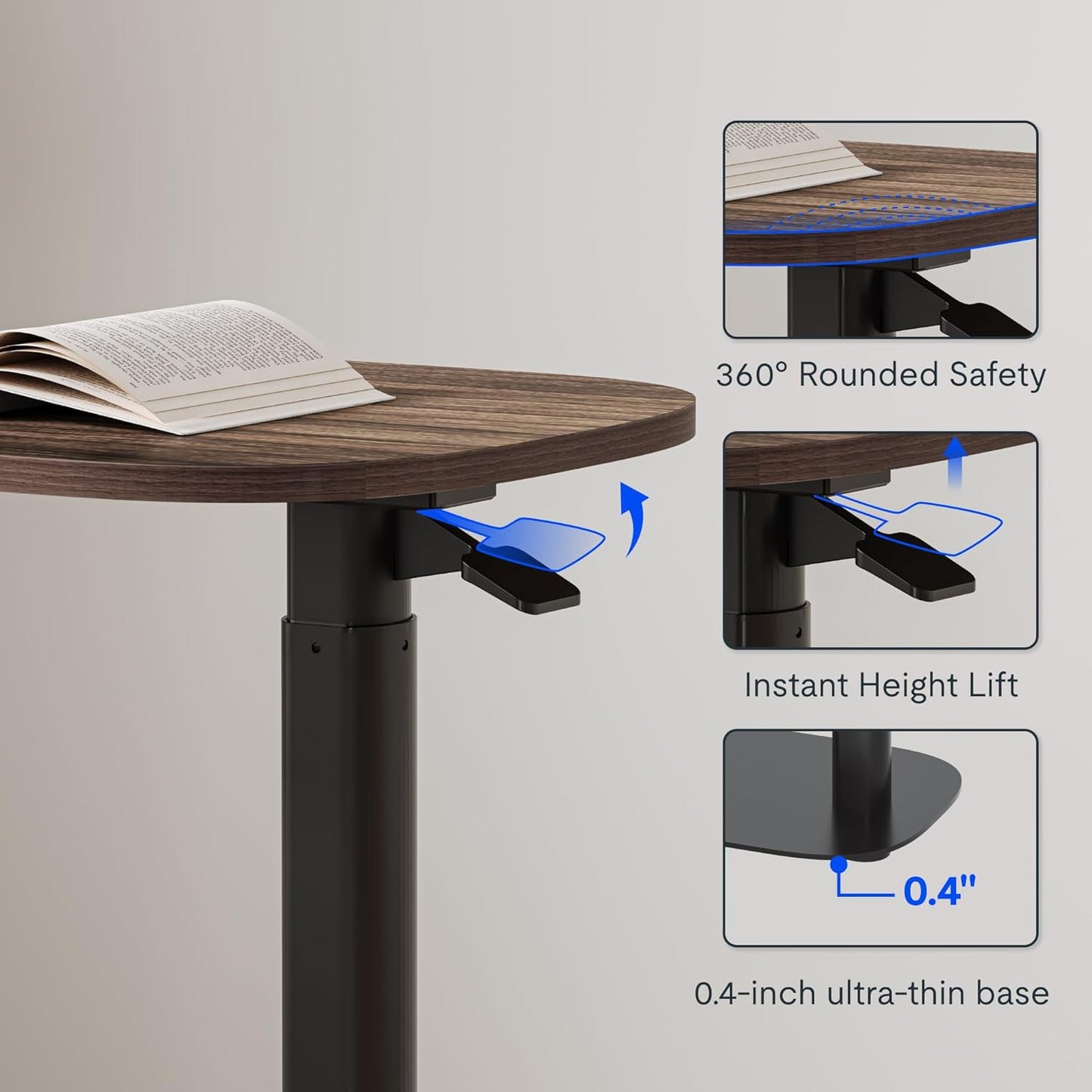 FLEXISPOT Adjustable C Table with Wheels, Mobile Snack Side End Table Sofa Couch Bedside Table Laptop Cart TV Tray Night Stand for Small Space Side Table(23.6" W x 13.8" D,Rustic Brown)