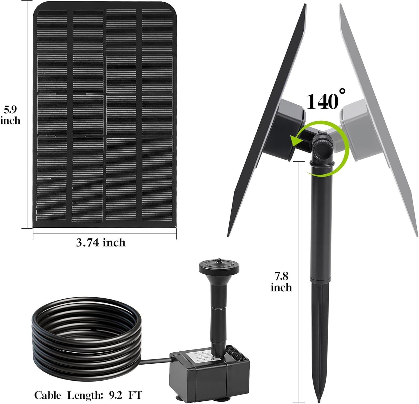 Solar Water Fountain for Bird Bath Solar Water Pump with Seperated Solar Panel 2.5w 5v Solar Powered Water Fountain for Small Pond Garden Water Feature Decoration