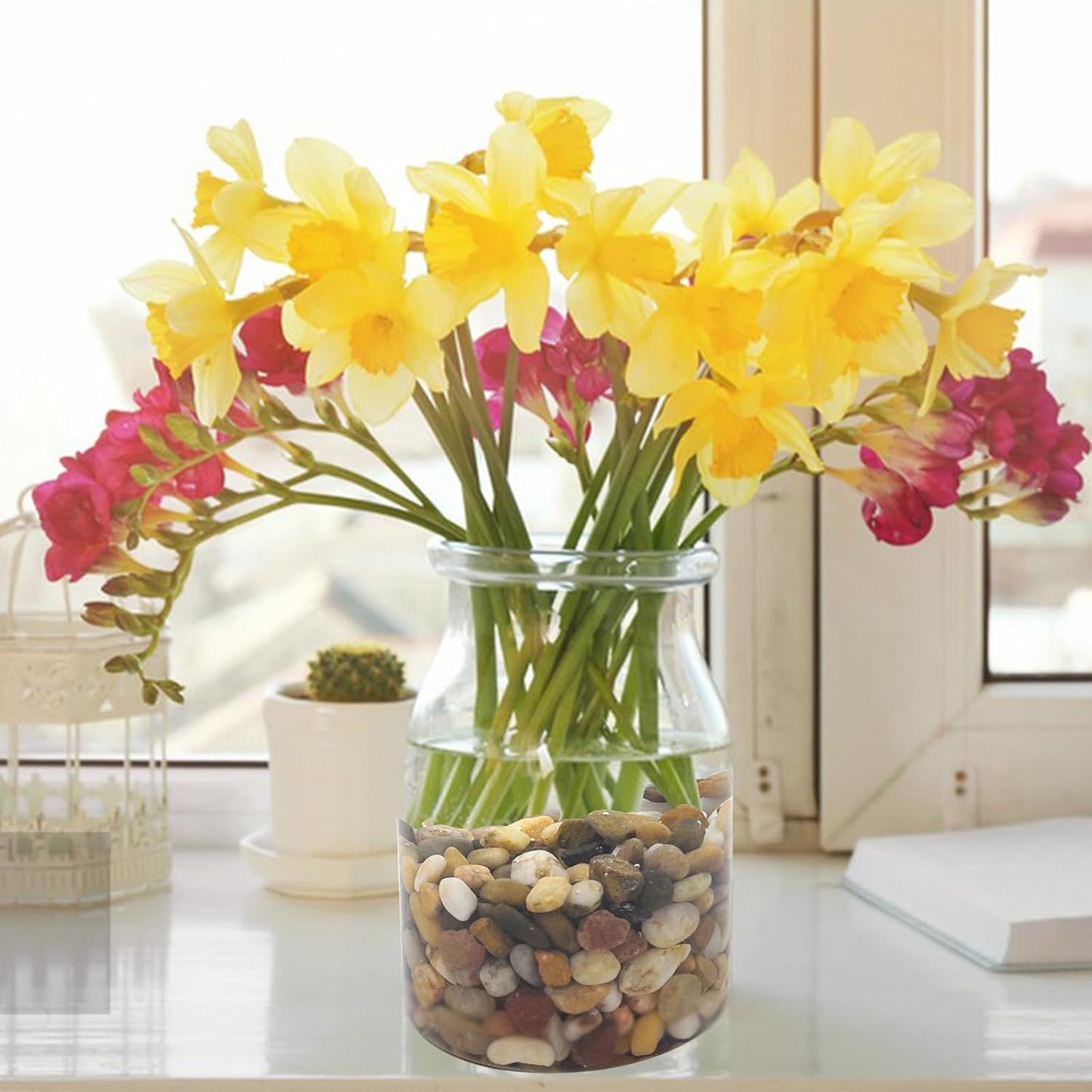 Poilished Fish Tank Gravel, 3/8 Inch Pebbles for Indoor Plants, Decorative Stones River Rocks for Succulent Soil Cover, Cactus, Aquarium, Vase Filler and Outdoor Garden Landscaping