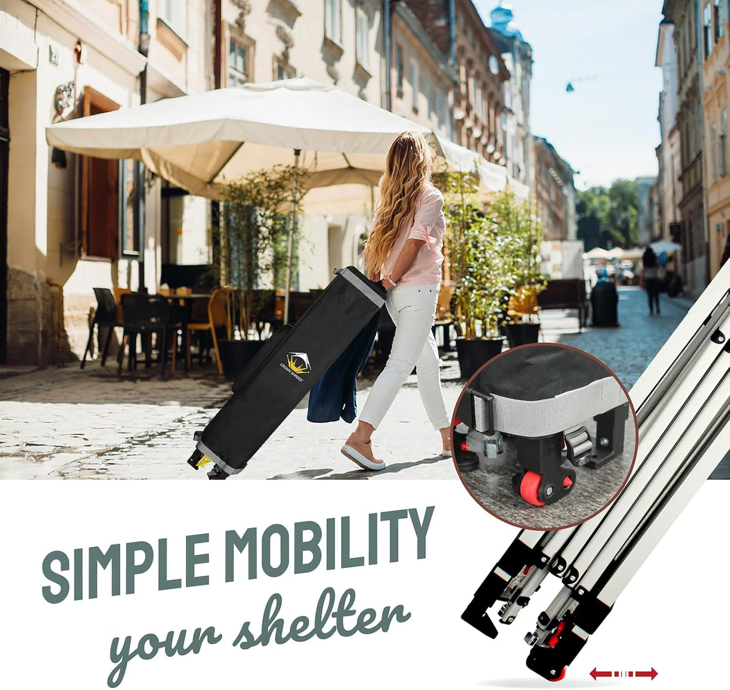 CROWN SHADES 10x10 Pop Up Canopy - Beach Tent with One Push Setup - Easy Outdoor Sun Shade for Events, Parties, Camping - Gazebo with STO-N-Go Cover Bag, Silver Coated Top, American Flag