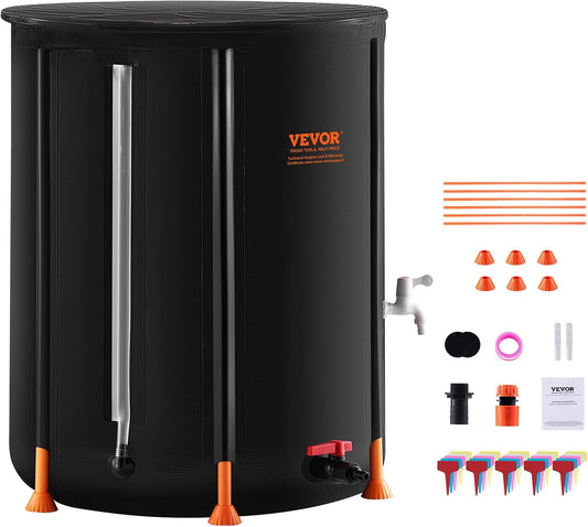 VEVOR Collapsible Rain Barrel, 53 Gallon/201 L Portable Rain Water Collection Barrel, PVC Rainwater Collection System with Spigots and Overflow Kit, Water Barrel for Garden Water Catcher
