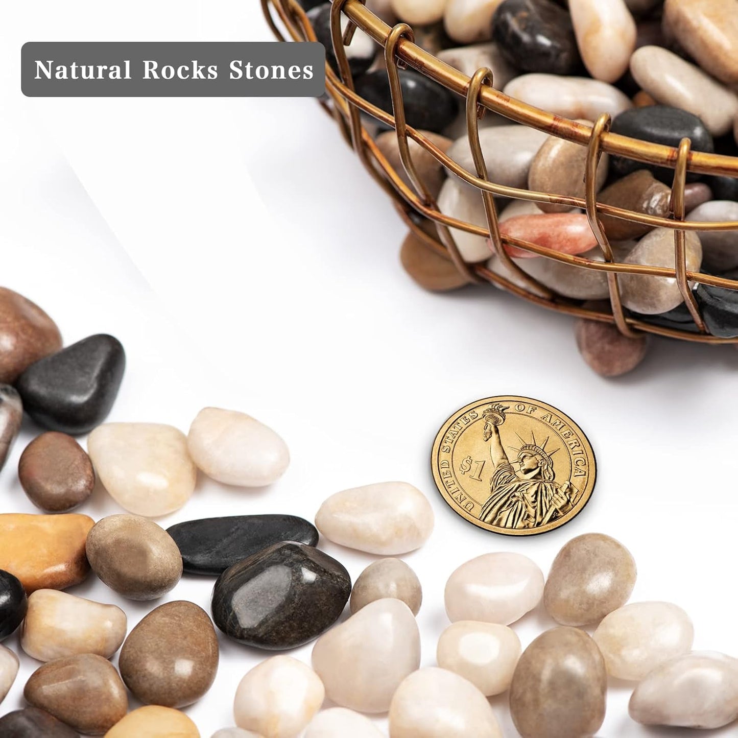 20lbs Natural River Rocks, Polished Pebbles for Plants Garden, 0.3-0.8 inch Decorative Peach Stones, Ideal for Fish Tank, Vases, Crafting, Home Decor and Garden Landscaping Rocks,Mix