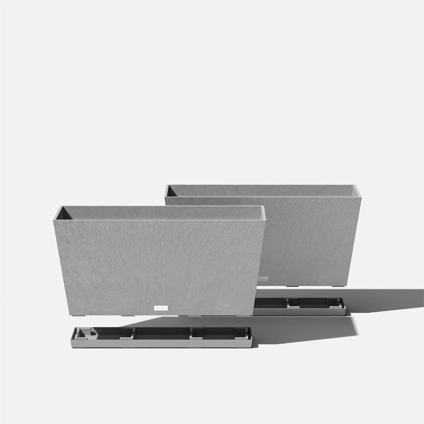 Veradek Midori Long Trough Planter (Light Grey, 31 inch - 2 Pack with 2 Saucer Trays)