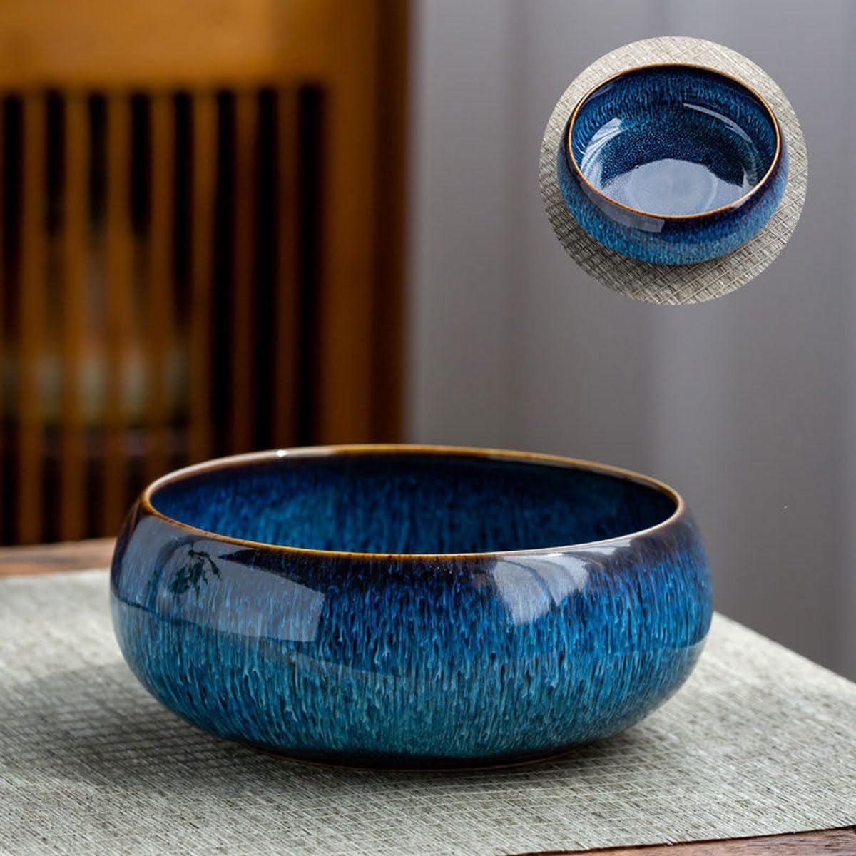 Lotus Bowl Planter, Lotus Bowls for Planting in Water Indoors, Ceramic Planters for Indoor Plants, Thickened Round Planter, for Succulent Plants Leak-Proof Design (Blue)