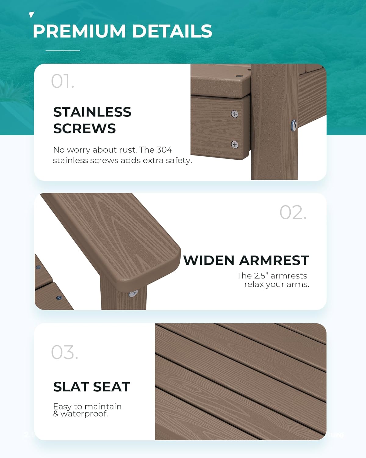 SERWALL Outdoor Dining Sets for 4, Outdoor HDPE Dining Furniture Set with Umbrella Hole Cut-Out Table and 4 Chairs, All Weather Dining Set, Coffee