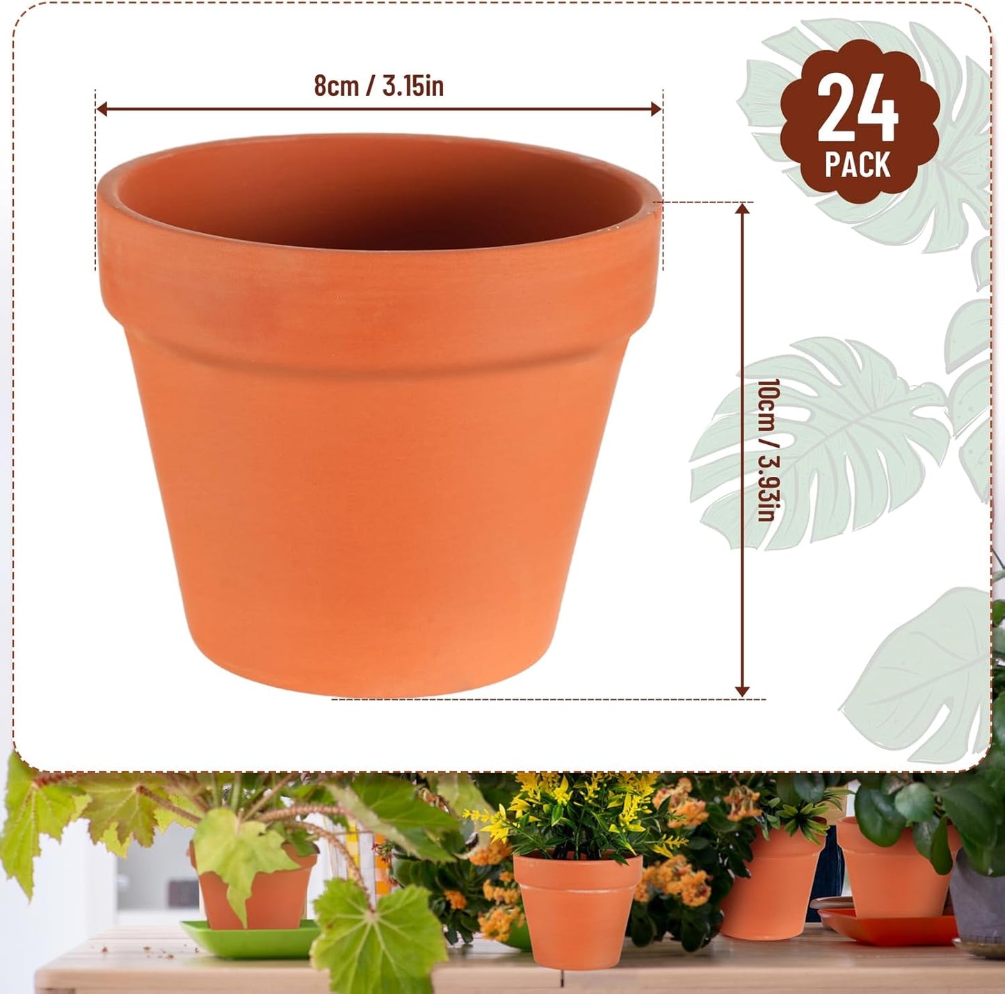 Hsei 24 Pcs 4 Inch Terracotta Pots Flower Pot with Drainage Hole Small Clay Pots for Plants Succulent Indoor Outdoor DIY Crafts Wedding Favor
