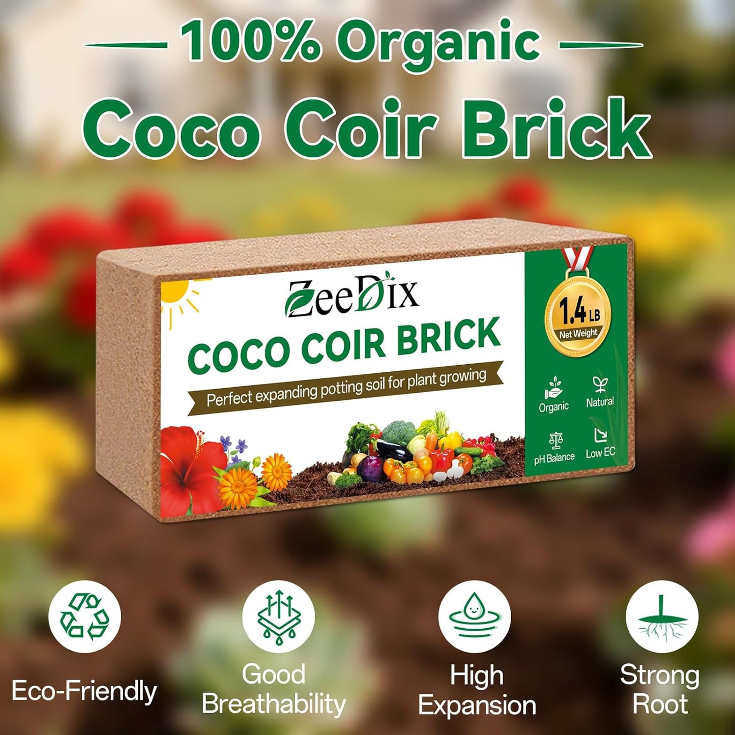 ZeeDix 6 Pcs Coco Coir Brick for Plants, 100% Organic Coconut Coir Bricks with Low EC and pH Balance, Compressed Coconut Husk Bricks for Gardening, Planting, Organic Potting Soil, High Water Retention