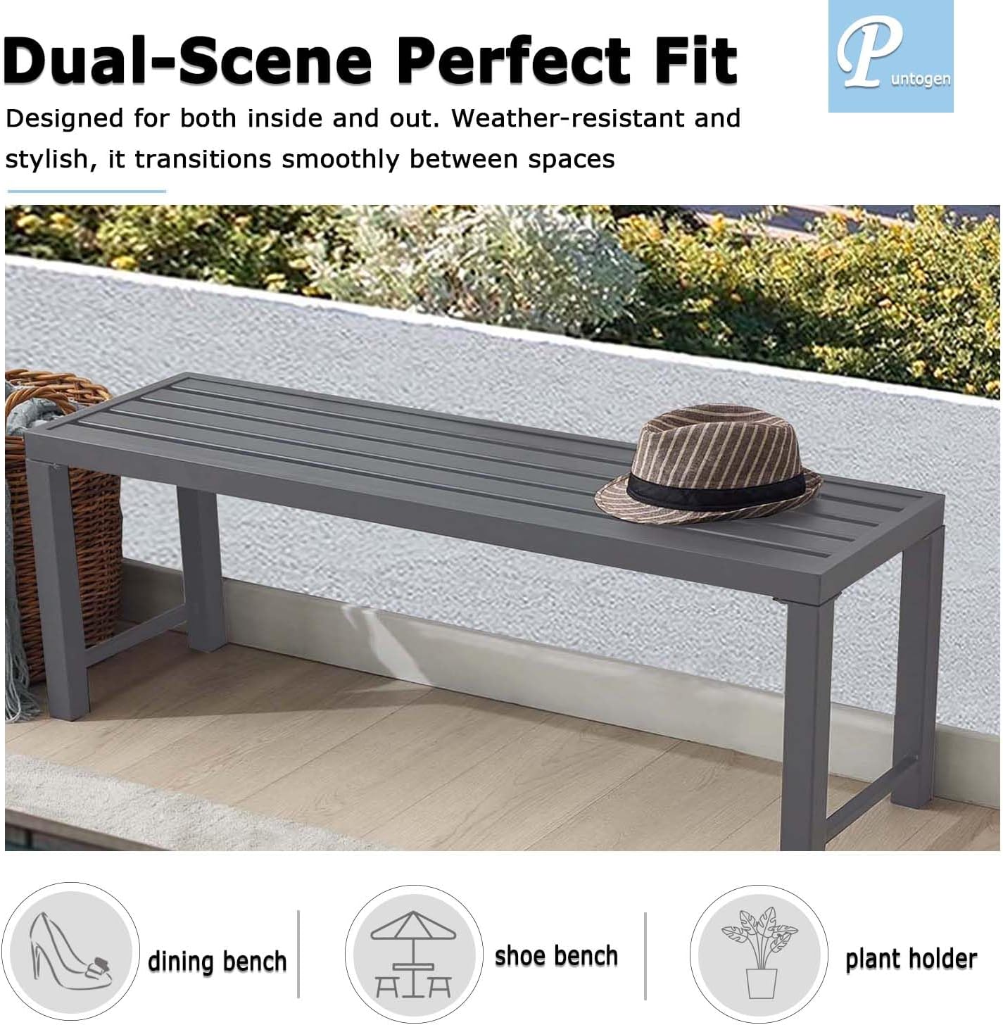 Outdoor Metal Backless Bench, 46" Patio Garden Bench for Outdoor, All Weather Outdoor Bench for Garden, Backyard, Porch, Grey