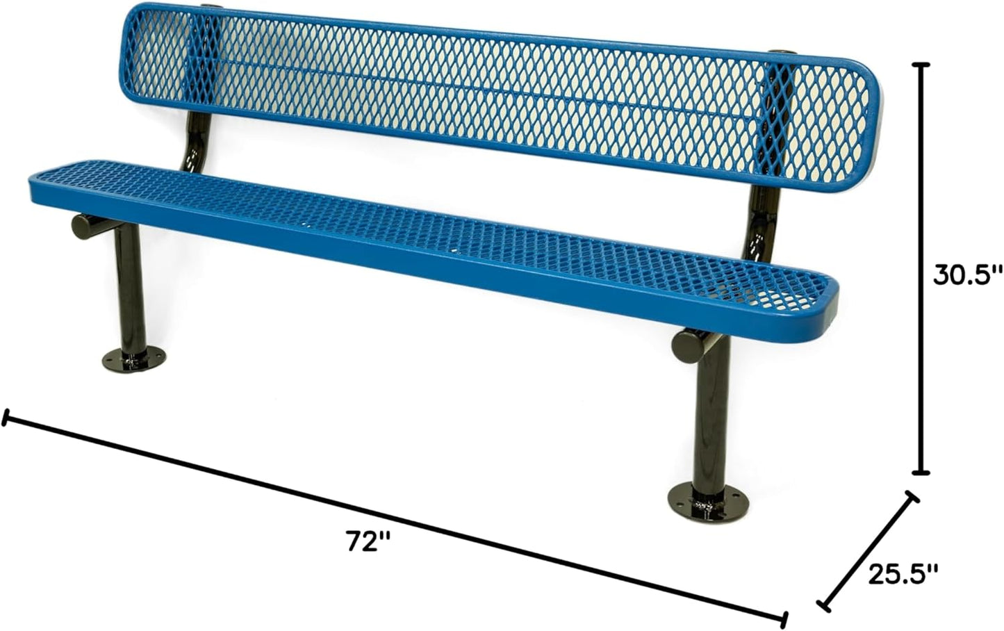 Coated Outdoor Furniture Heavy-Duty Outdoor Bench Thermoplastic Coated, Expanded Metal, Commercial-Grade Seating, Made in America (Surface with Back, 6 Ft, Textured Light Blue)