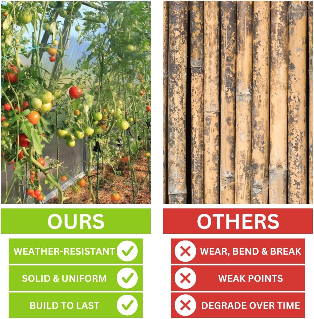 Fiberglass Eco Friendly Garden Stakes (Choose Height/Quantity) – Durable, Lightweight, Tomato, Tree, Strawberry, Plant, Support Fencing Stakes with Patterned Surface 5/16" Diameter (10, 3)