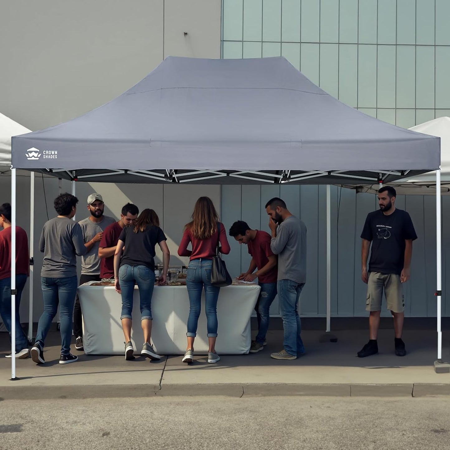 CROWN SHADES 10x15 Pop Up Canopy Tent, Thicken Frame Commercial Heavy Duty Tent, 8 Stakes & 4 Sandbags & 4 Ropes, Outdoor Canopies for Events, Parties,Grey