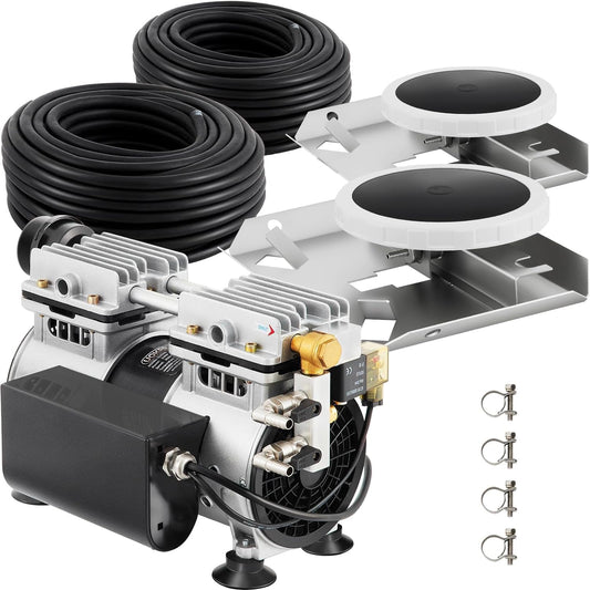 Pond Aeration System, Pond Aerator 3/4HP Oil-Free Rocking Piston Air Compressor 2 Diffusers Two 100ft Weighted Hoses for 3 Acres Deep Water Outdoor Large Lake & Pond Pumps 5.6 CFM Air