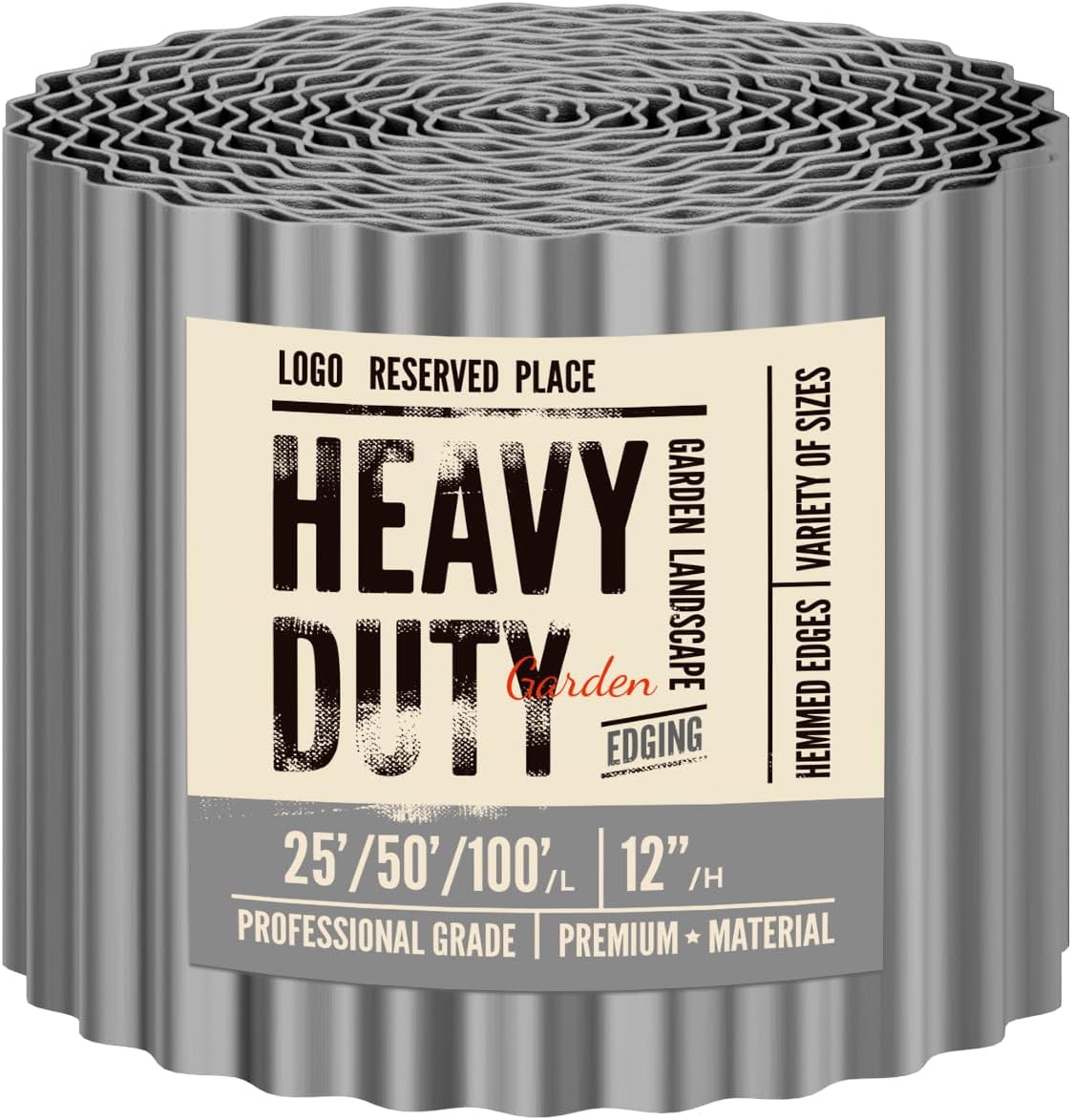 Land Guard Corrugated Garden Edging Border, 12" x 25' Landscape Paver Edging, Tall Landscape Edging, Fence for Garden, Flower Bed, Lawn and Landscape Edging (Grey)