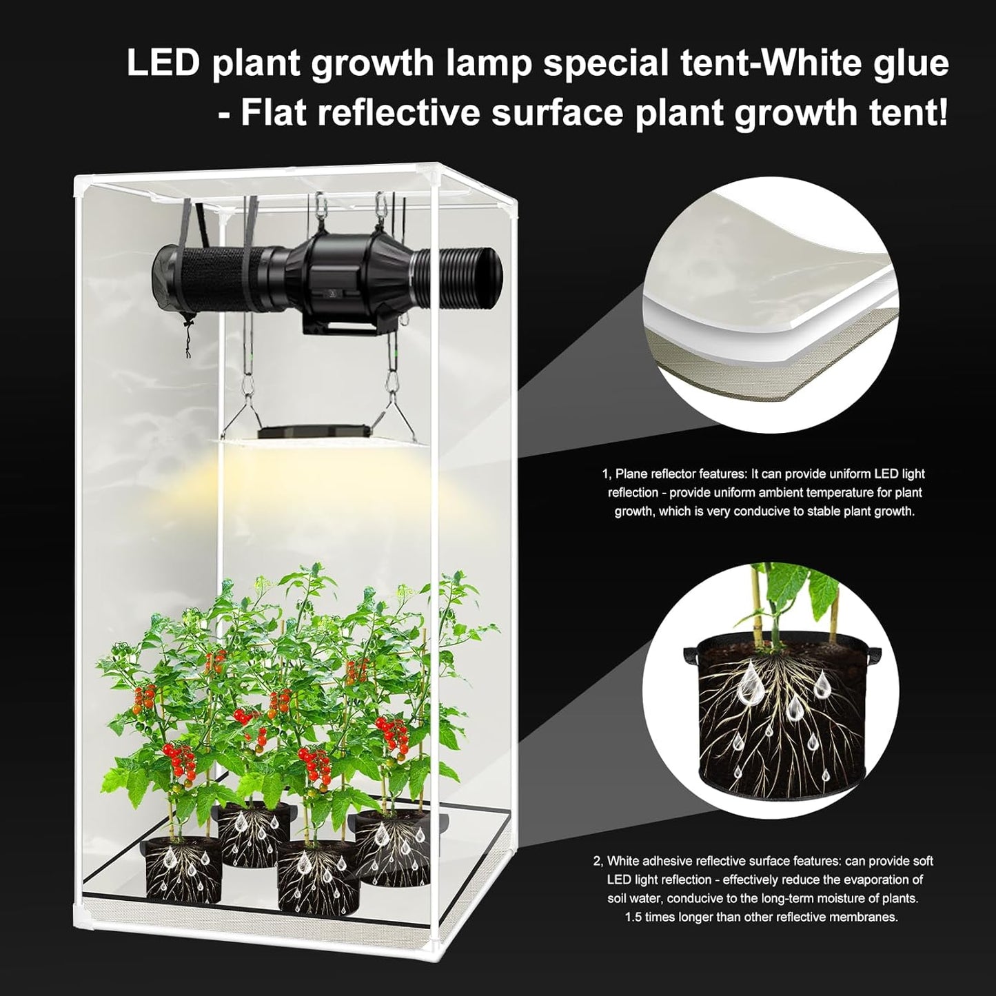 ATOUR 1.5'x1.5' LED Grow Light Specil Tent, 18"x18"x48" High Reflective PE Film Grow Tent, 1680D High Strength Canvas Plant Tent with Observation Window & Floor Tray for Hydroponics Indoor Plant