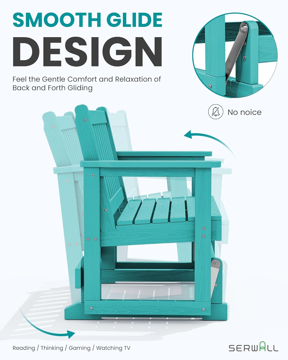 SERWALL Outdoor Glider Bench Set of 2, HDPE Weather-Resistant Swinging Bench for Backyard Garden Porch, Aruba