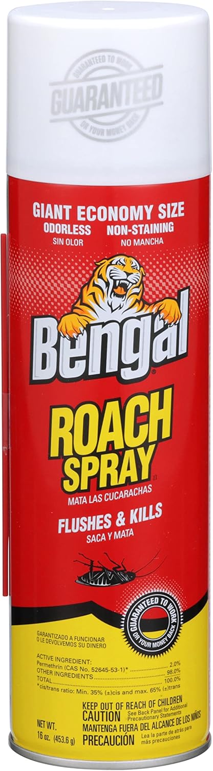 Bengal Roach Spray, Odorless Stain-Free Dry Spray, 2-Count, 16 Oz. Aerosol Cans