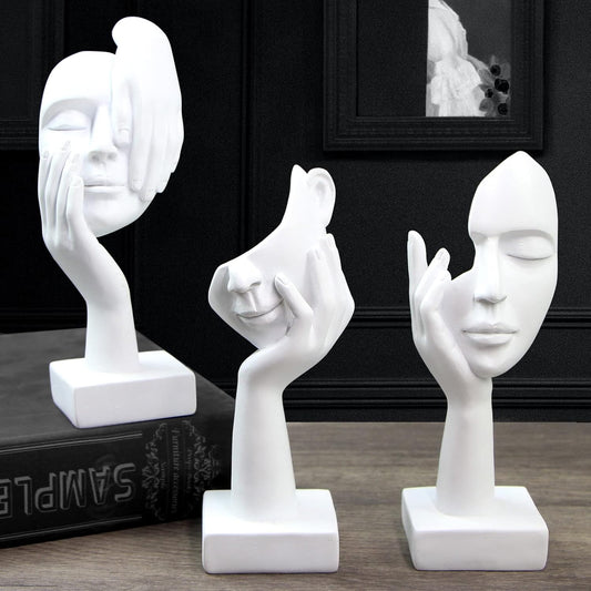 3 Pcs Thinker Statue,Modern Home Resin Sculptures,Collectible Figurines for Home Office Bookshelf Desktop Decor(White)