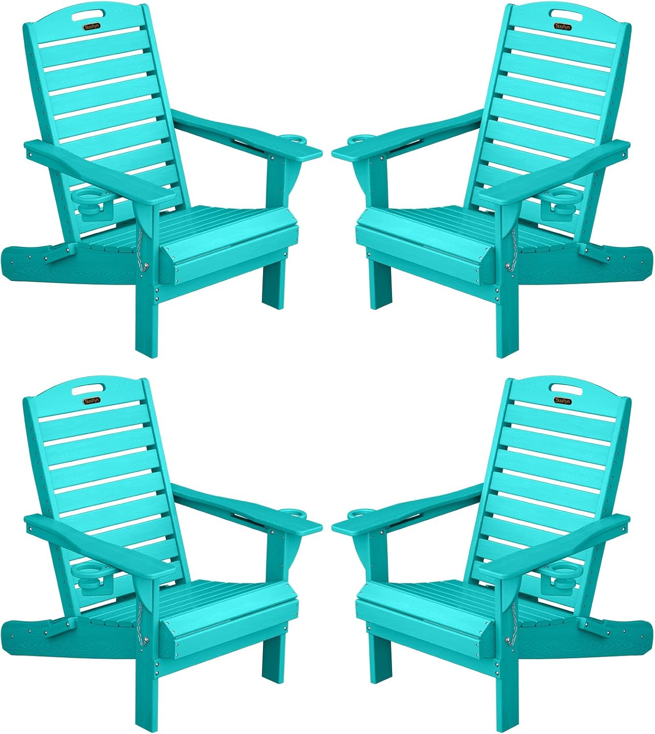 Adirondack Chairs Set of 4, Outdoor Fire Pit Chairs, HDPE All-Weather Adirondack Chairs with Cup Holder, Lawn Chair for Deck, Patio, Garden (Lakeblue)