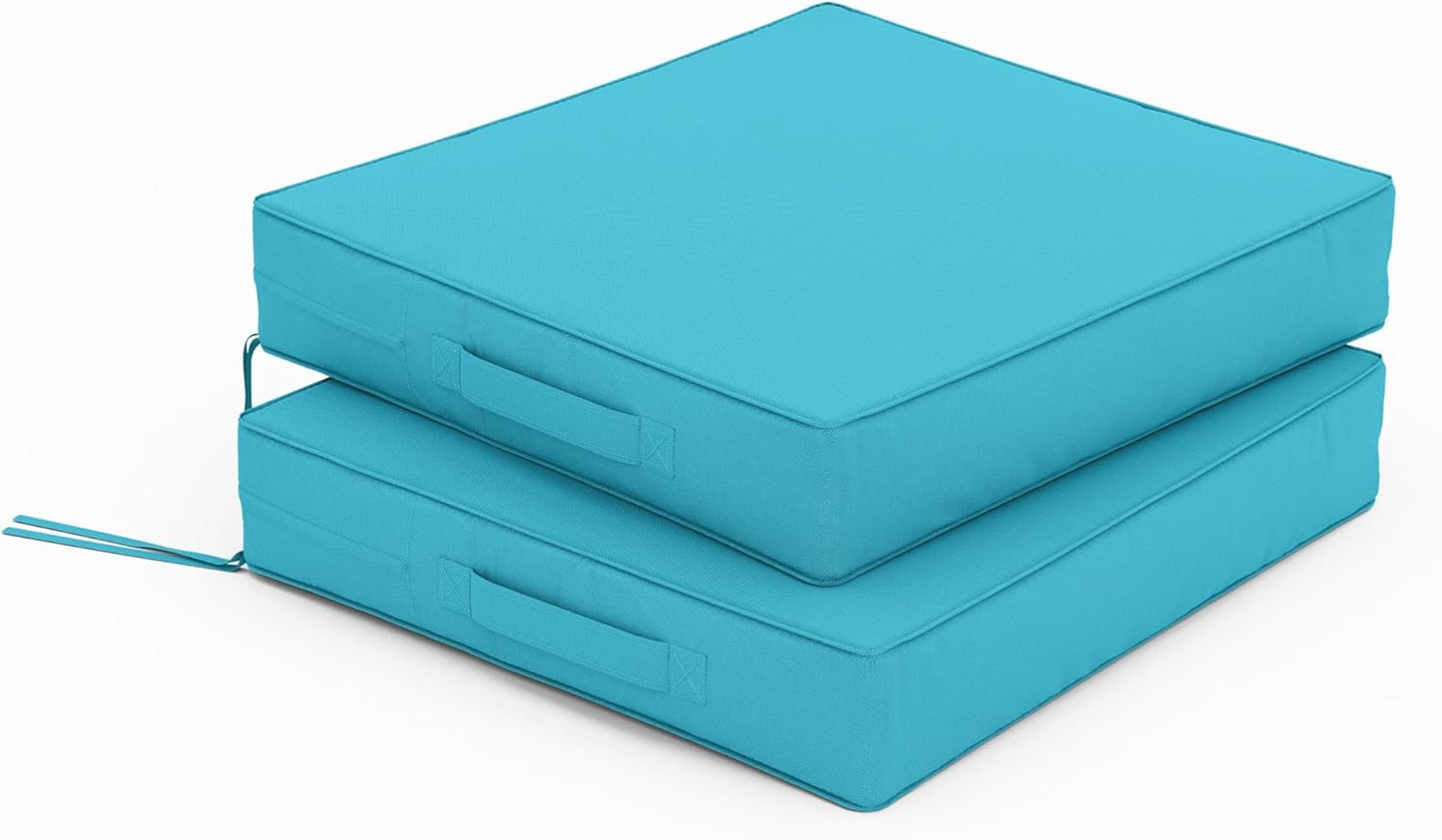 Patio Chair Cushions 17 X 16 X 3 Inch Waterproof Outdoor Seat Cushions for Patio Furniture, Outdoor Sofa Couch Pads with Ties & Handle, Set of 2, Lake Blue
