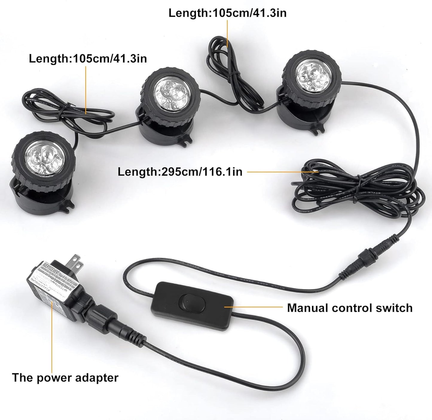 Cold White Pond Lights, Super Bright LED Underwater Submersible Landscape Spotlights, Switch Control IP68 Waterproof Fountain Lights for Fish Aquarium Tank Garden Yard Pool (Set of 3)