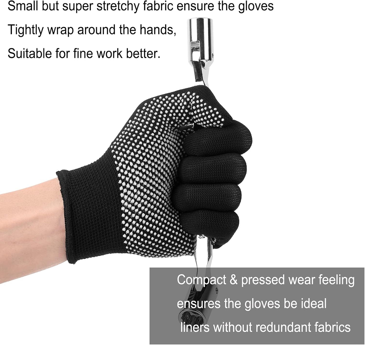 24Pcs Work Gloves Anti-slip Knitted Stretchy Cloth Glove Thin Moist Glove Liners