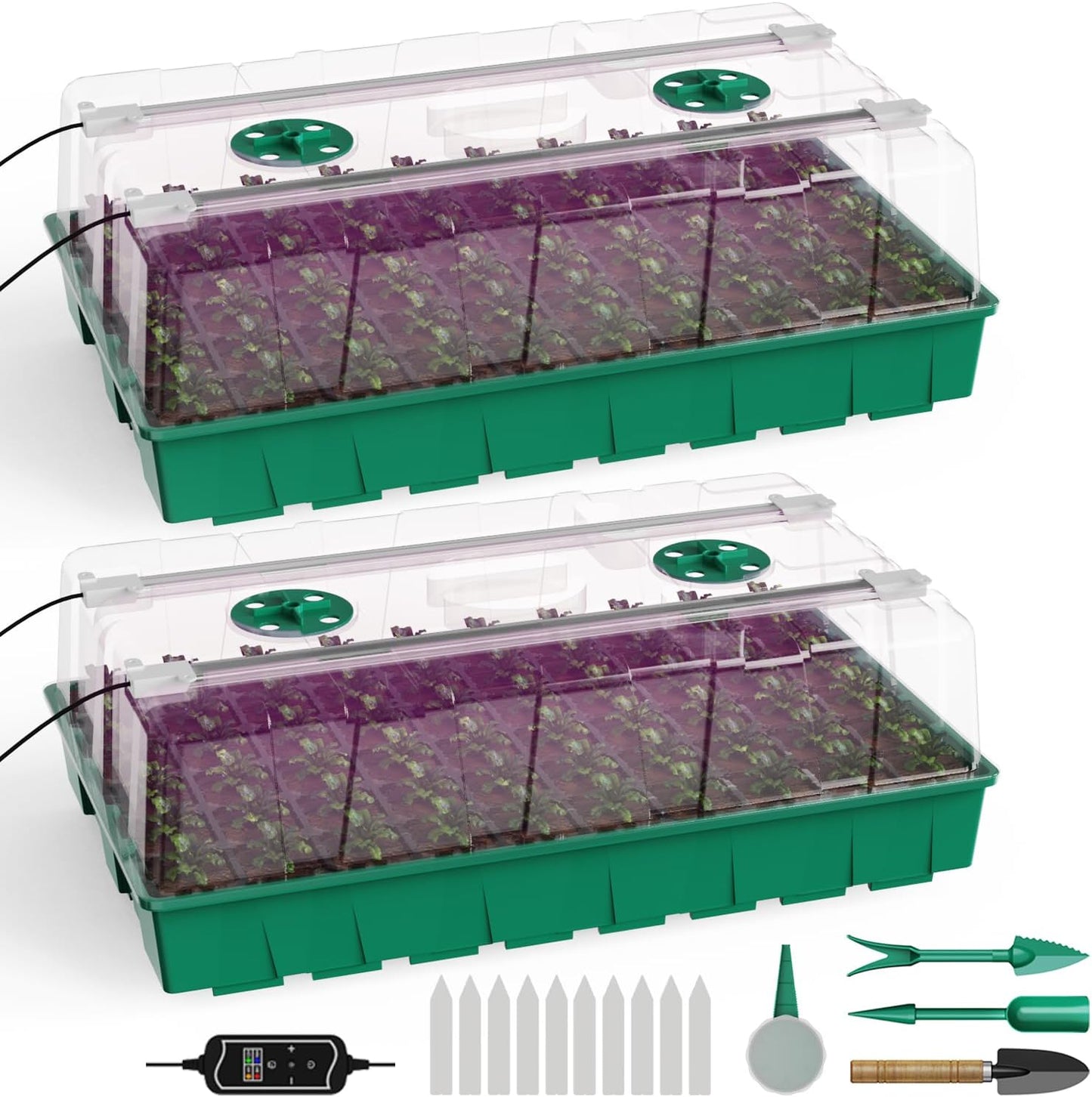 120 Cell Seed Starter Tray, Seed Starter Kit with Growth Light, 3.54-inch Humidity Dome Seedling Germinatio Starter Kit, Indoor Seed Germination Tray for Plant Reproduction and Seed Initiation.